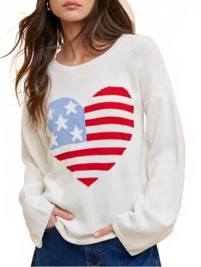 Anniewear American Flag Heart Sweater Top In Ivory In Multi