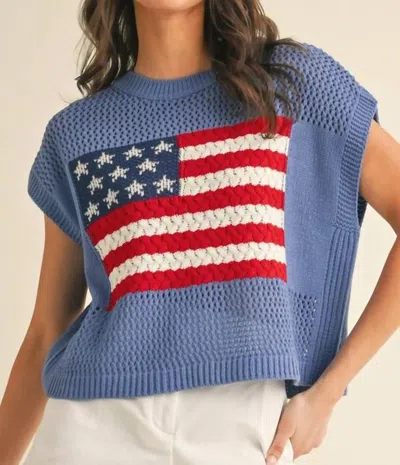 Anniewear American Flag Open Knit Sweater Top In Blue