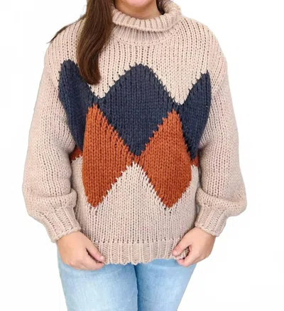 Anniewear Argyle Pattern Turtleneck Yarn Sweater In Beige In Multi