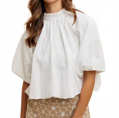 Anniewear Bubble Hem Bow Top In White In Animal Print
