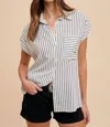 Anniewear Button Down Dolman Sleeve Shirt In Black/ivory In Multi