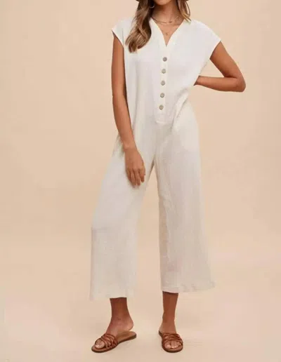 Anniewear Cotton Guaze Button Down Jumpsuit In Cream In Neutral