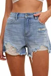 Anniewear Caleb Cut Off Denim Shorts In Medium Denim In Blue