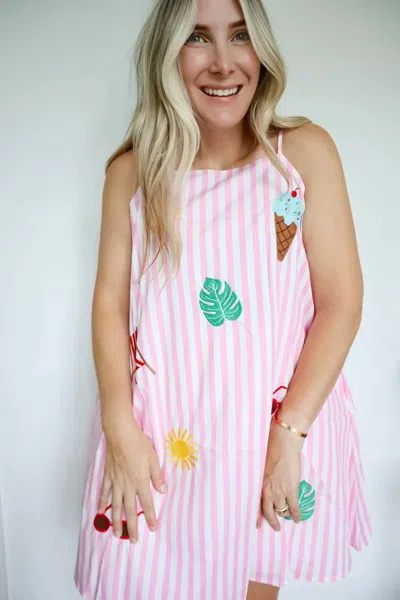 Anniewear Camille Summer Vibes Embroidery Patch Dress In Pink In Multi