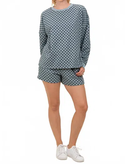 Anniewear Coastal Check Lounge Set In Dark Teal In Blue