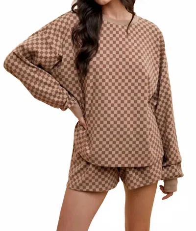 Anniewear Coastal Check Lounge Set In Mocha In Brown