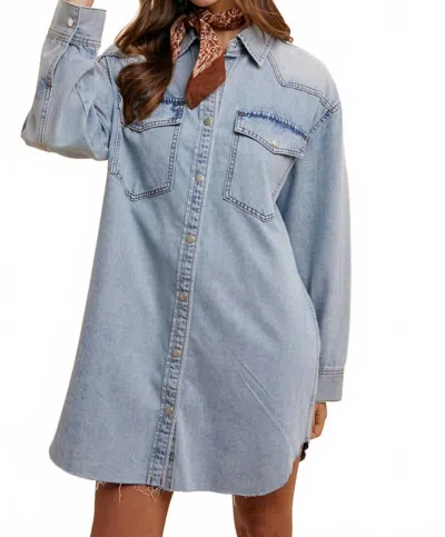 Anniewear Comfort Stretch Denim Button Down Shirt Dress In Blue