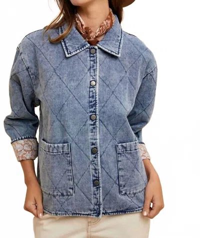 Anniewear Contrast Lining Quilted Denim Jacket In Blue