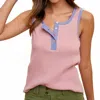 Anniewear Contrast Striped Rib Henely Tank Top In Pink In Pink