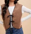 Anniewear Contrast Tie Detail Fleece Fur Vest In Mocha In Brown
