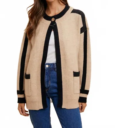 Anniewear Contrast Trim Open Cardigan In Oatmeal In Neutral