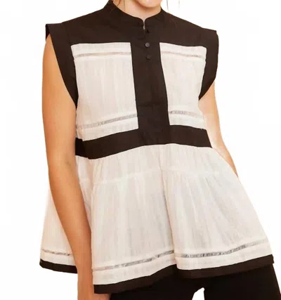 Anniewear Contrast Trim Peplum Top In Black Combo In Multi