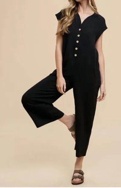 Anniewear Cotton Gauze Button Down Jumpsuit In Black