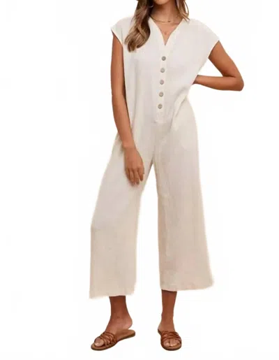 Anniewear Cotton Guaze Button Down Jumpsuit In Cream In White