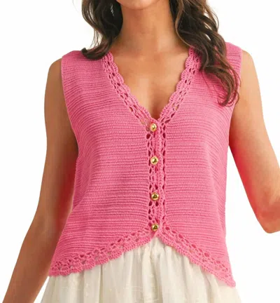 Anniewear Crochet Trimmed Button Down Sweater Vest In Dried Rose In Pink