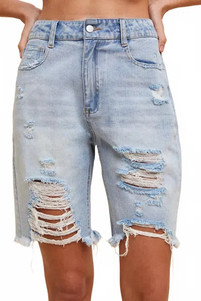 Anniewear Distressed Rigid Bermuda Denim Shorts In Blue