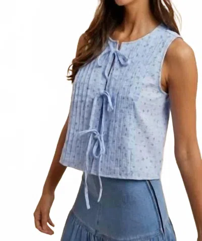 Anniewear Ditsy Floral Cotton Blouse With Front Tie In Light Blue In Pink