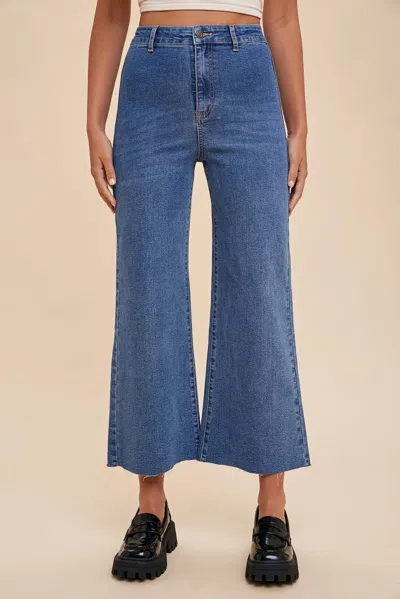 Anniewear Dylan High Rise Wide Leg Cropped Jeans In Medium Wash In Blue