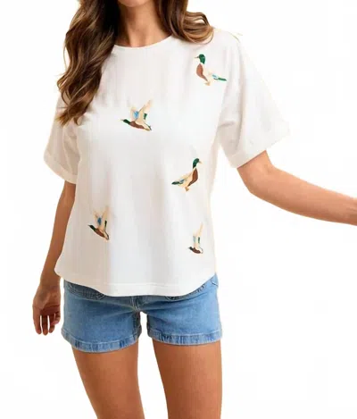 Anniewear Embroidered Duck Tee In Ivory In White