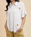 Anniewear Floral Crochet Patch Linen Blend Blouse In White