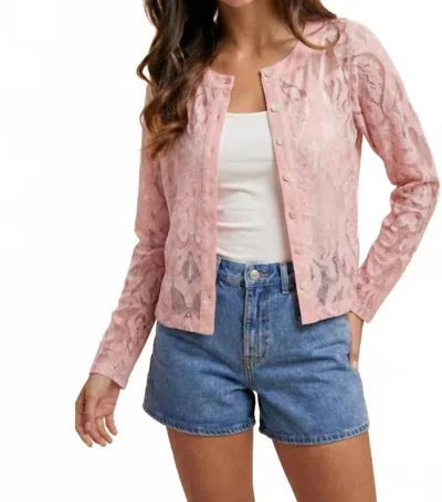 Anniewear Floral Jacquard Lace Button-down Top In Pink