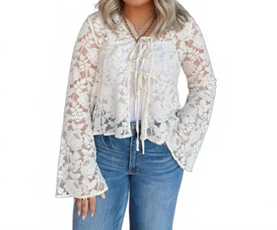 Anniewear Floral Lace Trumpet Sleeve Blouse In Cream In White