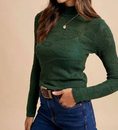 Anniewear Floral Textured Mock Neck Sweater In Green