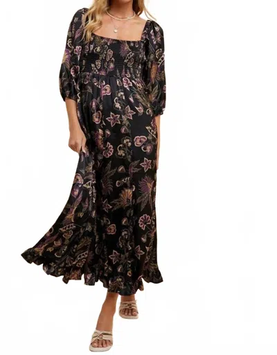 Anniewear Flower Print Midi Dress In Multi In Black