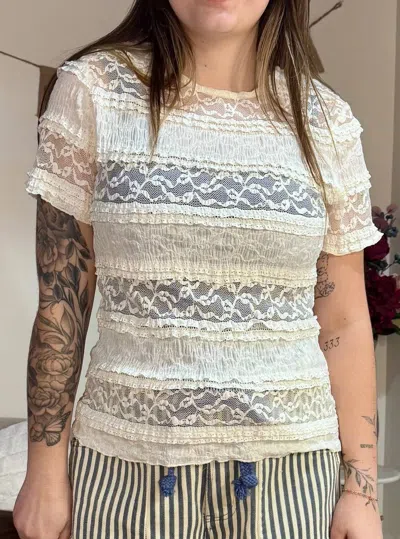 Anniewear Frill Lace Short Sleeve Knit Top In Ivory In Neutral