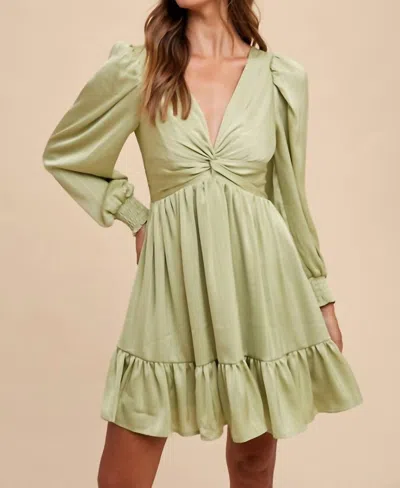 Anniewear Front Twisted Satin Mini Dress In Pistachio In Green