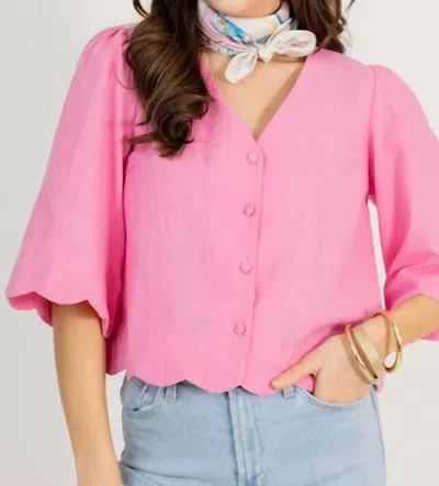 Anniewear Harper Scalloped Hem Cotton Blouse In Pink