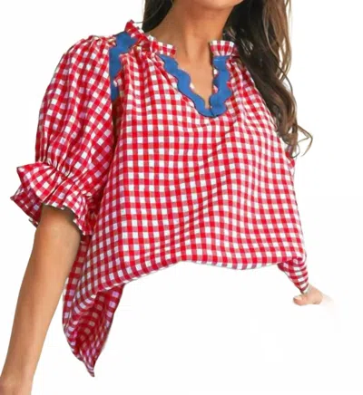 Anniewear Gingham Ric-rac Top In Red / Blue In Multi