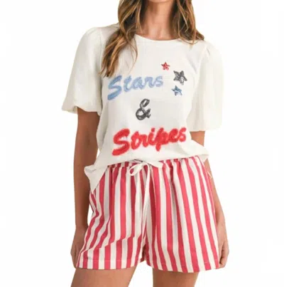 Anniewear Hand Drawing Lettering Bubble Sleeve Knit Top In Ivory In Multi