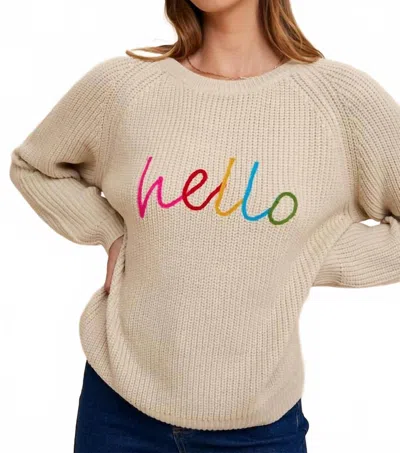 Anniewear Hello There Embroidered Lettering Knit Top Sweater In Oatmeal In Neutral