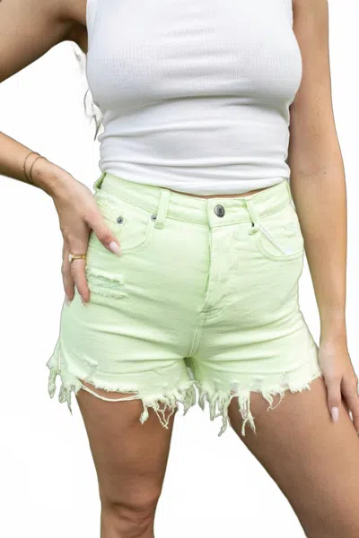 Anniewear High Rise Slit Distressed Denim Shorts In Lime Green