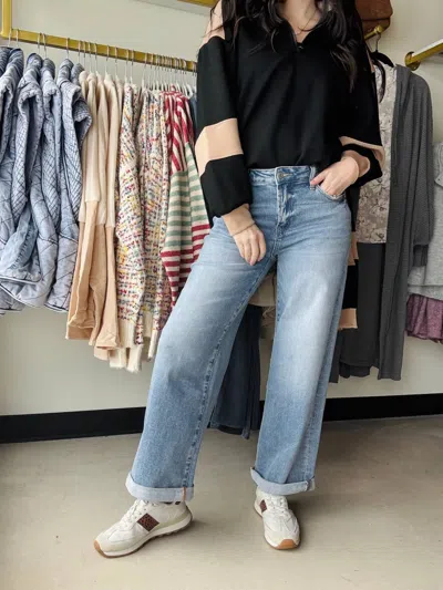 Anniewear High Rise Stretch Roll Up Jean In Blue