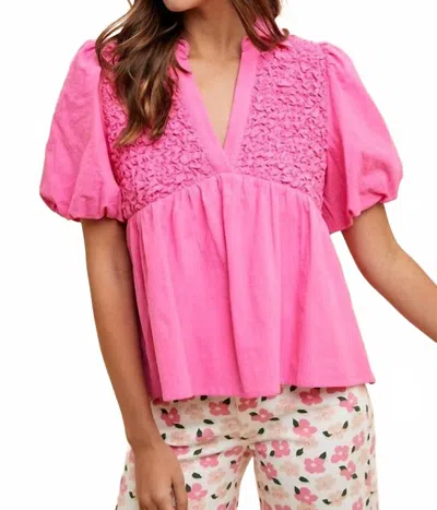 Anniewear Honeycomb Smocked Babydoll Blouse In Pink