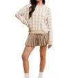 Anniewear Houndstooth Round Neck Sweater In Latte In Multi