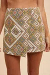 Anniewear Jacquard Wrap Skirt In Yellow Green Multi In Multi