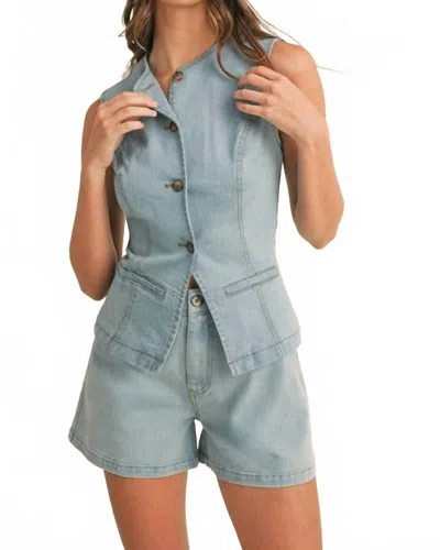 Anniewear Jade Stretch Denim Tailored Top & Shorts Set In Blue