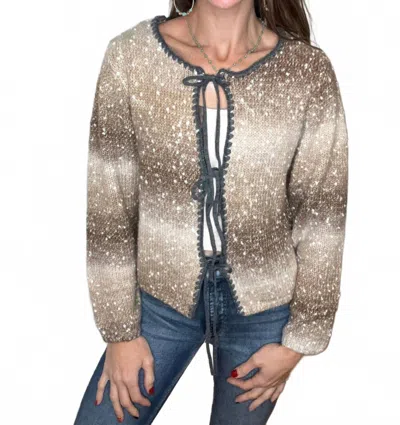 Anniewear Jordyn Tie Front Cardigan In Brown & Tan Ombre In Gray