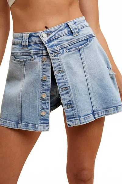 Anniewear Katelyn Button Mini Skort In Denim In Blue