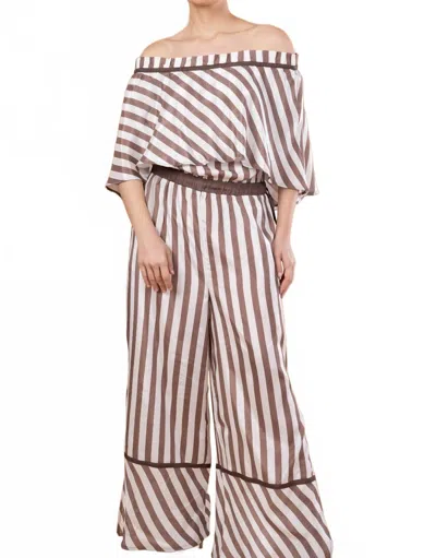 Anniewear Knit Stripe Jumpsuit In Mocha In Brown