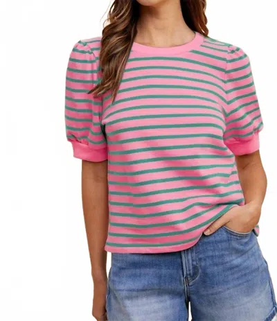 Anniewear Kristen French Terry Knit Top In Green/hot Pink In Multi
