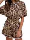 Anniewear Lace Trimmed Leopard Print Button Down Romper In Multi In Brown