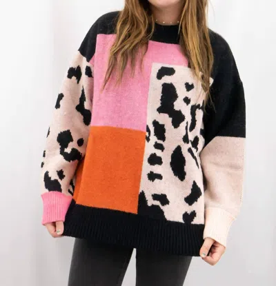 Anniewear Leopard Color Block Sweater In Pink Multi In Black