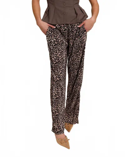 Anniewear Leopard Print Fancy Wide Leg Pants In Brown