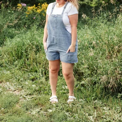 Anniewear Let's Run Away Romper In Medium Wash In Multi