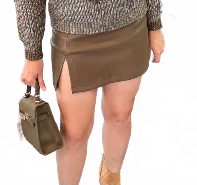 Anniewear Lily Vegan Faux Leather Side Slit Detail Skort In Mocha In Brown