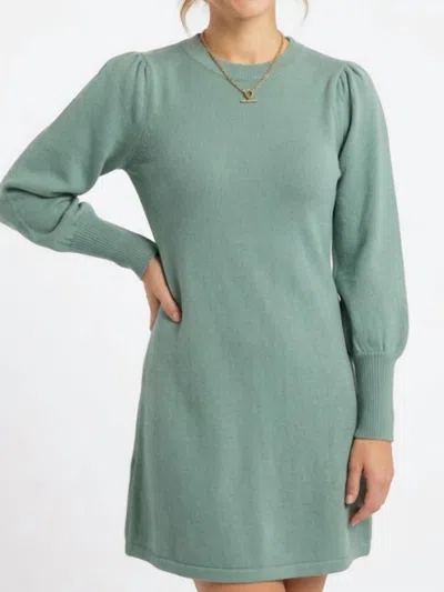 Anniewear Long Puff Sleeve Sweater Mini Flare Dress In Ash Green